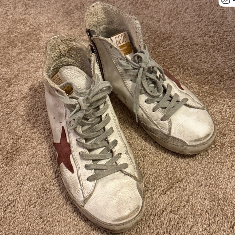 Golden Goose White and Red Star Sneakers Francy